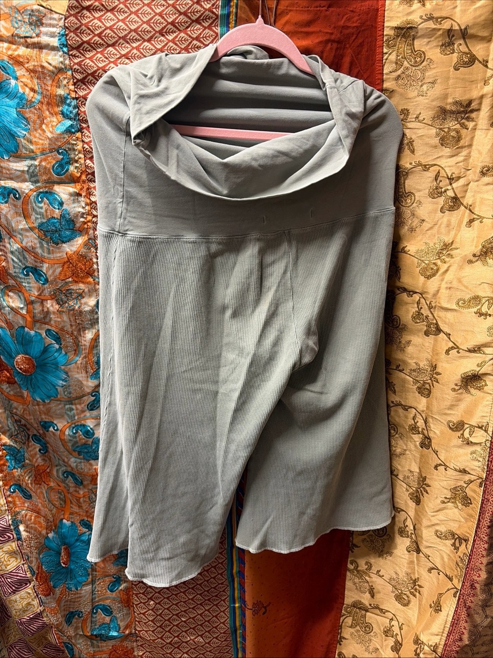 Vintage blue fish gaucho wide leg crop ribbed cotton pants green sz 1 s-l - Picture 4 of 10
